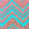 Aqua Teal-Neon Coral Lace Chevron Printed Double Brushed ITY Knit Fabric By the Yard